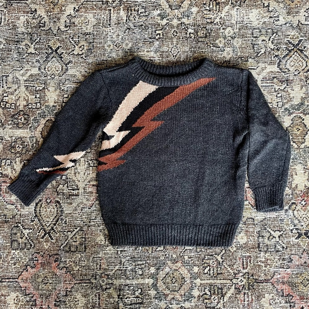 ✨SOLD✨ Gymboree Baby Knit Lightning Bolt Sweater in Charcoal - 6-12 Months - Picture 1 of 3